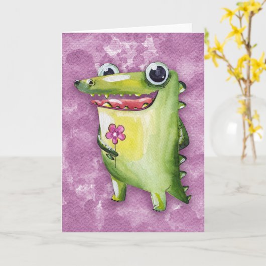 Crocodile Smiles Karte (Gelbe Blume)