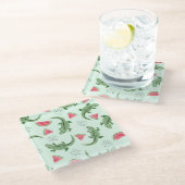 Crocodile Watermelon, Abstraktes Vintages Muster. Glasuntersetzer (Schrägansicht)