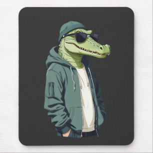 Crocodile Wear Hoodie Funny Cool Animal Vector Mousepad