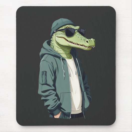 Crocodile Wear Hoodie Funny Cool Animal Vector Mousepad (Vorne)
