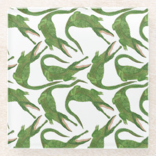 Crocodile White Watercolor Array Glasuntersetzer