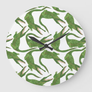 Crocodile White Watercolor Array Große Wanduhr