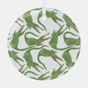 Crocodile White Watercolor Array Ornament Aus Glas