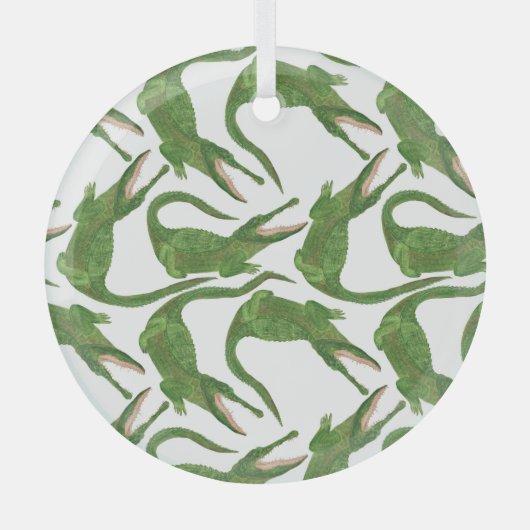 Crocodile White Watercolor Array Ornament Aus Glas (Vorderseite)