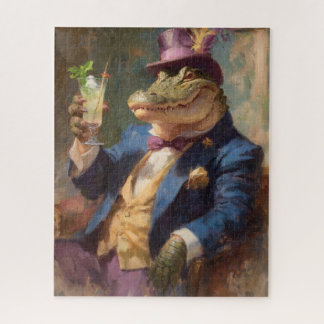 Crocodile with Mojito Whimsical Victorian Image Puzzle
