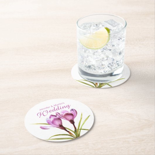 Crocus Aquarellkunst lila Hochzeitsfeiern Unterset Runder Pappuntersetzer (Vor Ort)