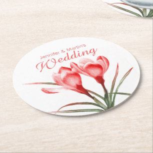 Crocus Aquarellkunst Orange Hochzeitsfeiern Unters Runder Pappuntersetzer