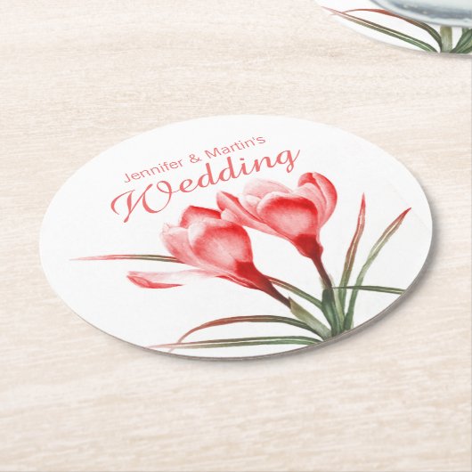 Crocus Aquarellkunst Orange Hochzeitsfeiern Unters Runder Pappuntersetzer (Angewinkelt)