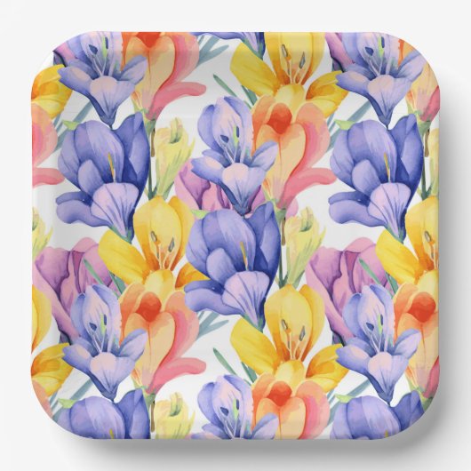 Crocus Blume Floral Geburtstag Pappteller (Vorderseite)