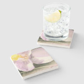 Crocus Blume Rosa Handgemalte Kunst Steinuntersetzer (Seitenansicht)