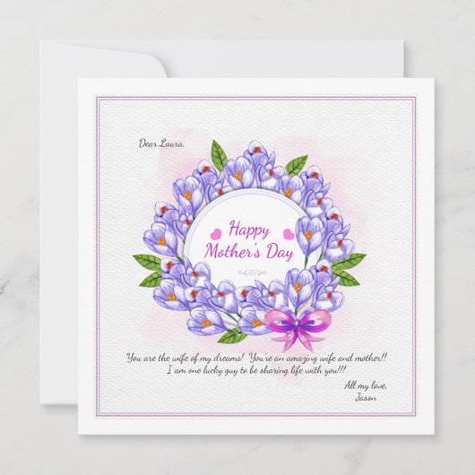 Crocus Wreath Mother's Day Foto Card Karte (Vorderseite)