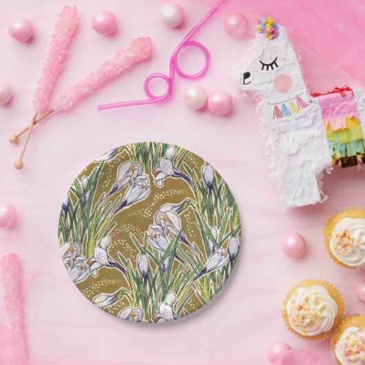 Crocuses, Blumenmuster, schöne Frühlingsblumen Pappteller (Party)