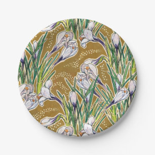 Crocuses, Blumenmuster, schöne Frühlingsblumen Pappteller