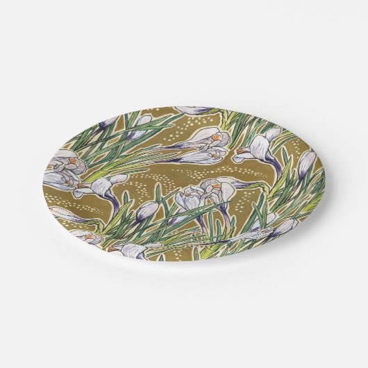 Crocuses, Blumenmuster, schöne Frühlingsblumen Pappteller (Schrägansicht)