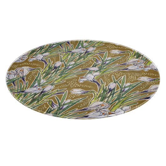 Crocuses Crocus Spring Blume Blumenmuster Olive Schneidebrett (Ecke)