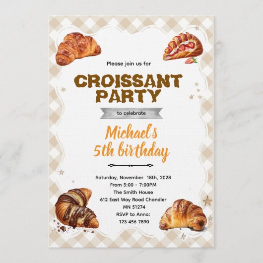 Croissant Birthday Invitation Einladung (Vorderseite)