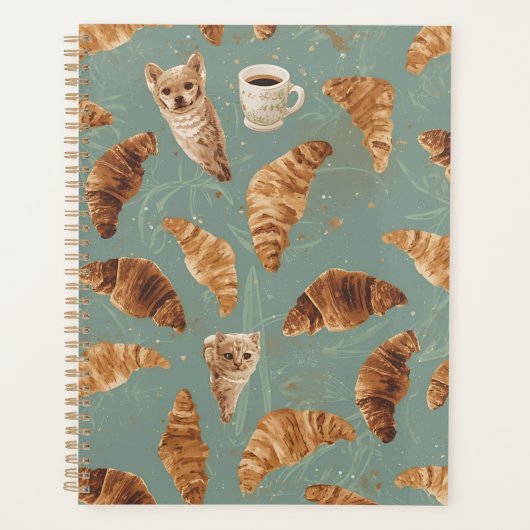 Croissant Crawl Katzen, Kaffee & Französischer Pla Planer (Vorderseite)
