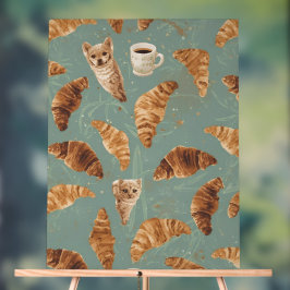 Croissant-Crawl-Katzen, Kaffee und französisches B Acrylschild
