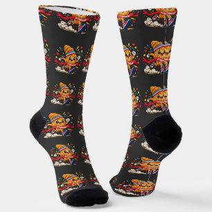 Croissant-Läufer-Cartoon-Finishline-Sprint Socken