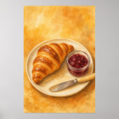 Croissant mit Marmeladentopf Wasserfarbenposter Poster (Vorne)