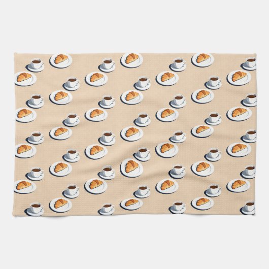 croissant on a plate with a cup of black coffee geschirrtuch (Horizontal)