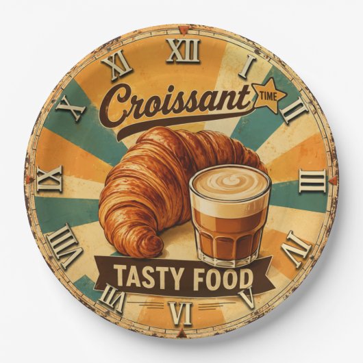 Croissant Time Vintage Kitchen Pappteller (Vorderseite)