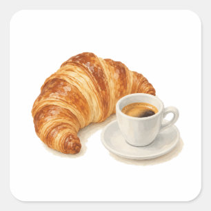 Croissant und Espresso Quadratischer Aufkleber