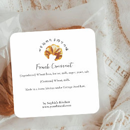 Croissant-Wasserfarbe-Bäckerei-Zutaten-Produkt Quadratischer Aufkleber
