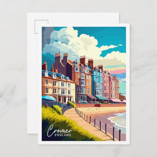 Cromer England Travel Vintag Illustration Postkarte (Vorne/Hinten)
