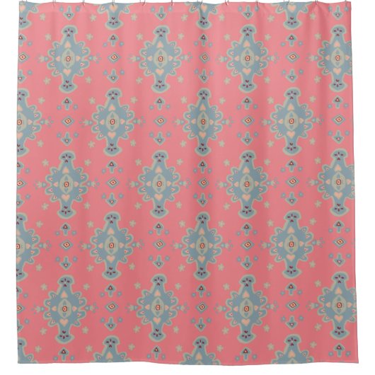 Cromwell Teppich Modern Print Pattern Blau Rosa Ro Duschvorhang (Vorderseite)