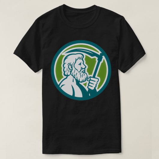 Cronus Holding Scythe Circle Retro T-Shirt (Design vorne)
