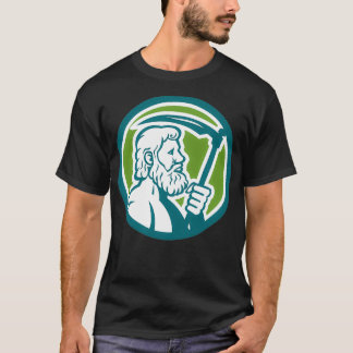 Cronus Holding Scythe Circle Retro T-Shirt