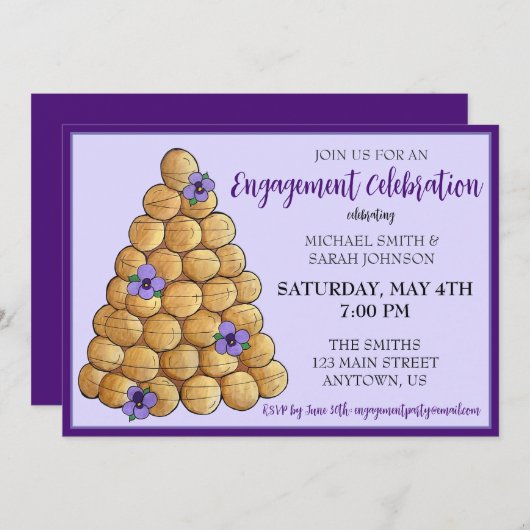 Croquembouche French Wedding Cake Engagement Party Einladung (Vorne/Hinten)