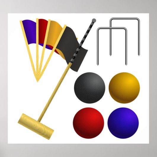 Croquet Equipment Set Mallet Balls Hoops Poster (Vorne)