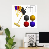 Croquet Equipment Set Mallet Balls Hoops Poster (Heimbüro)