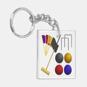 Croquet Equipment Set Mallet Balls Hoops Schlüsselanhänger (Vorderseite links)