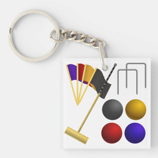 Croquet Equipment Set Mallet Balls Hoops Schlüsselanhänger (Vorderseite)