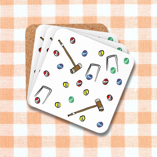 Croquet Mallets Wickets HandIllustriertes Lawn Gam Getränkeuntersetzer