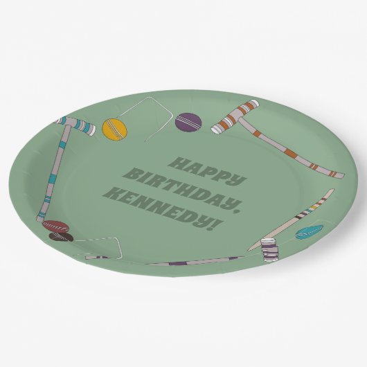 Croquet Set, Game Custom Outdoor Party Pappteller (Schrägansicht)