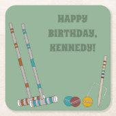 Croquet Set, Game Custom Outdoor Party Rechteckiger Pappuntersetzer (Vorderseite)