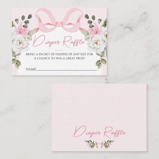 Croquette Pink Baby Dusche Bow Diaper Raffekarte Visitenkarte (Vorne/Hinten)