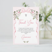 Croquette Pink Bow Arch Winter Floral Baby Dusche Dankeskarte (Stehend Vorderseite)