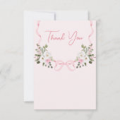 Croquette Pink Bow Arch Winter Floral Baby Dusche Dankeskarte (Rückseite)
