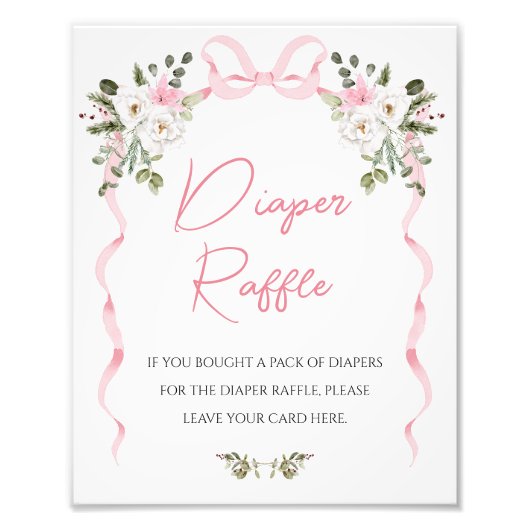 Croquette Pink Bow Floral Baby Dusche Windeln Unte Fotodruck (Vorne)