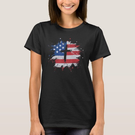 Cross American Flag Christian Men T-Shirt (Vorderseite)