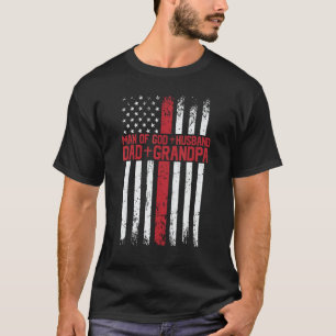 Cross American Flag Mann Gottes Ehemann Vater Opa T-Shirt