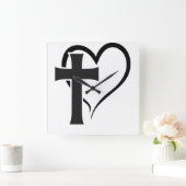 Cross And Heart Christian Quadratische Wanduhr (Zuhause)
