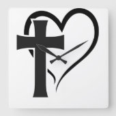 Cross And Heart Christian Quadratische Wanduhr (Vorderseite)
