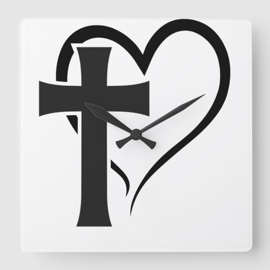Cross And Heart Christian Quadratische Wanduhr (Vorderseite)