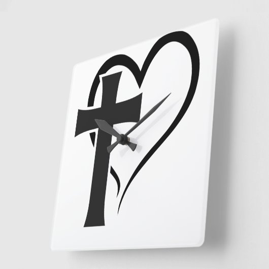 Cross And Heart Christian Quadratische Wanduhr (Winkel)